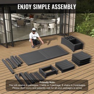 Conjunto de Comedor de Patio de 7 Piezas, Conjunto de Mesa y Sillas de Muebles Rectangulares para Exterior, Conjuntos de Muebles de Jardín para Todo Clima, Conjunto de Conversación de Patio HIPS, ...