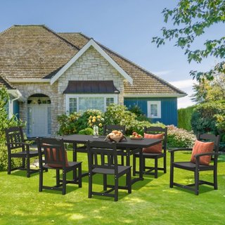 Conjunto de Comedor de Patio de 7 Piezas, Conjunto de Mesa y Sillas de Muebles Rectangulares para Exterior, Conjuntos de Muebles de Jardín para Todo Clima, Conjunto de Conversación de Patio HIPS, ...
