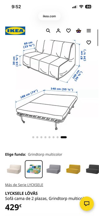 Sofá Cama 2 Plazas IKEA LYCKSELE LÖVÅS
