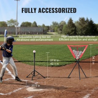 Red de práctica de béisbol y softbol de 7x7 pies, red de entrenamiento portátil para bateo, atrapada y lanzamiento, equipo de retención con marco de arco, bolsa de transporte, zona de strike, 12 p...