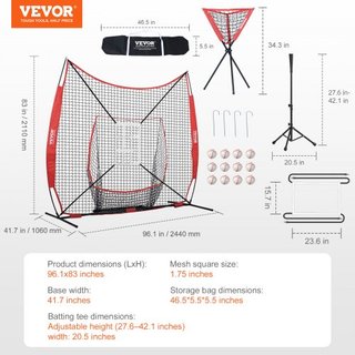 Red de práctica de béisbol y softbol de 7x7 pies, red de entrenamiento portátil para bateo, atrapada y lanzamiento, equipo de retención con marco de arco, bolsa de transporte, zona de strike, 12 p...