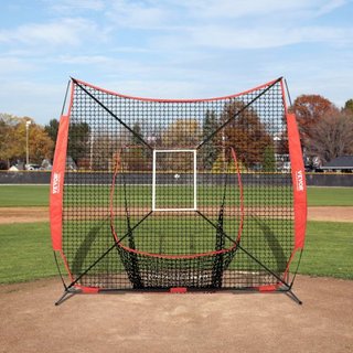 Red de práctica de béisbol y softbol de 7x7 pies, red de entrenamiento portátil para bateo, atrapada y lanzamiento, equipo de retención con marco de arco, bolsa de transporte, zona de strike, 12 p...