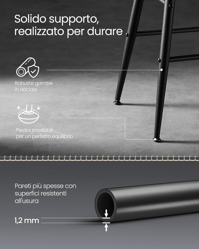 Taburetes de Cocina, Set de 4 Taburetes Altos de Bar, Sillas de Cocina, PU con Costura, Moderno de Mediados de Siglo, Altura 63 cm, Fácil de Montar, Negro Tinta