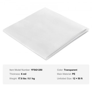 Cubierta Plástica para Invernadero 12 x 50 pies, Película de Invernadero Transparente de 6 Mil de Grosor, Película de Polietileno Resistente a UV por 4 Años, para Jardinería, Agricultura, Agricult...
