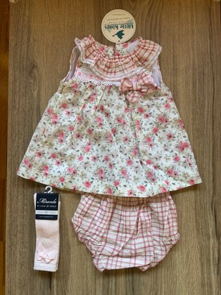 Conjunto vestido y braguita niña 6 meses+calcetín