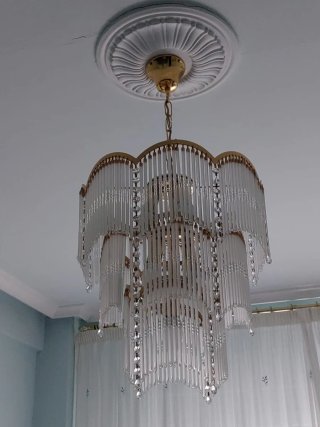 Lámpara de techo cristal y metal dorado