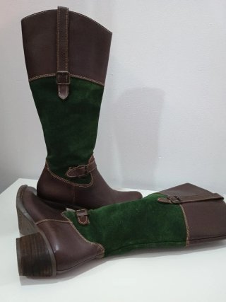 Botas altas piel marrón y verde T.38
