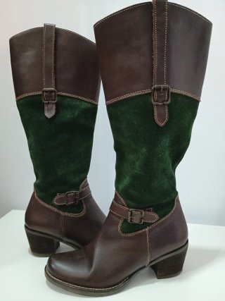 Botas altas piel marrón y verde T.38