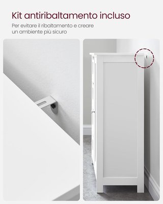Mobile da Bagno, Armadio Autoportante, Mobile in Legno con 4 Cassetti e Porta, Scaffale Regolabile, per Soggiorno, Cucina, Corridoio, Bianco LHC41W