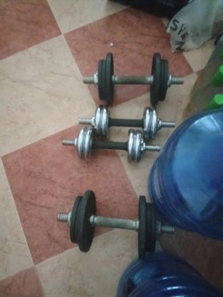 Juego de pesas cromadas y negras