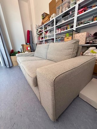 Sofá de 2 plazas tela beige/gris