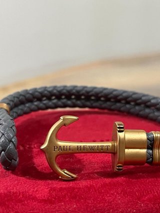 Pulsera Paul Hewitt Ancla Dorada Cuero Gris