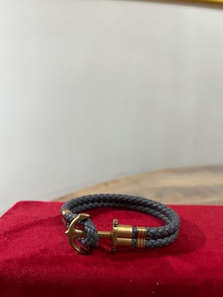 Pulsera Paul Hewitt Ancla Dorada Cuero Gris