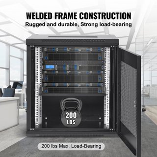 Gabinete de Servidor de Red Montado en Pared de 12U, 39.4cm/15.5" de Profundidad, Enclosure de Rack de Servidor, Capacidad de Carga Máxima Montada en el Suelo de 90kg/200 lbs, con Puerta de Bloque...