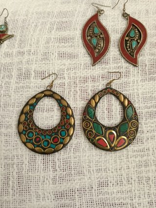 Lote 4 pares pendientes étnicos turquesa y dorado,