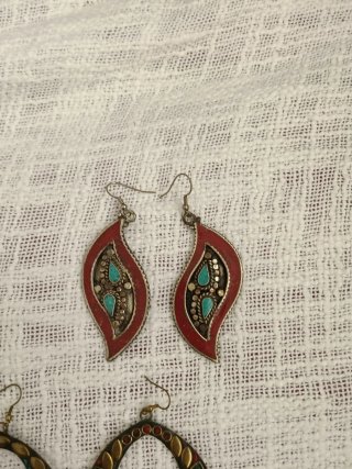 Lote 4 pares pendientes étnicos turquesa y dorado,