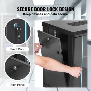 Gabinete de Servidor de Red Montado en Pared de 12U, 39.4cm/15.5" de Profundidad, Enclosure de Rack de Servidor, Capacidad de Carga Máxima Montada en el Suelo de 90 kg/200 lbs, con Puerta de Vidri...
