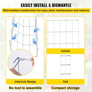 Jaulas para Tomates, 11.8" x 11.8" x 46.1", 5 Paquetes de Jaulas de Soporte para Plantas Cuadradas, Torres de Tomate de Acero Recubierto de PVC Plateado para Verduras Trepadoras, Plantas, Flores, ...
