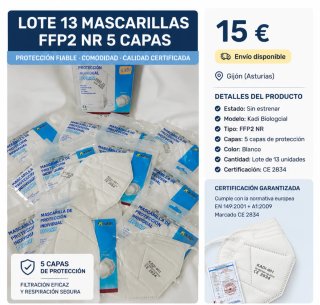 Lote 13 Mascarillas FFP2 NR 5 Capas