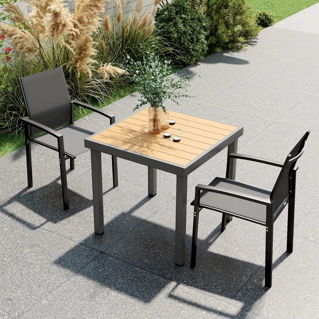 Juego de 2 sillas de jardín apilables con reposabrazos, sillas de comedor para exteriores en aluminio y textilene impermeable, para patio, balcón, terraza, exteriores e interiores, 56x58x89cm, gri...