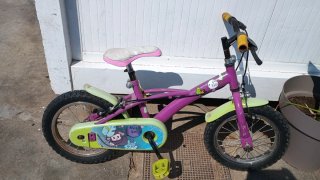 Bicicleta infantil morada y verde
