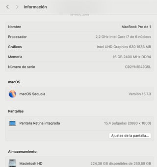 MacBook Pro 15 2018 i7 16GB Touch Bar