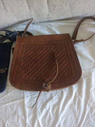 2 Bolsos Piel Bandolera Azul y Marrón