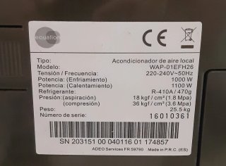 Aire Acondicionado Portátil Equation Beige.
