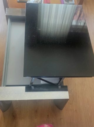 Mesa centro elevable cristal y metal cromado