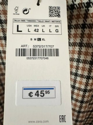 Chaqueta Zara Cuadros Nueva Talla L