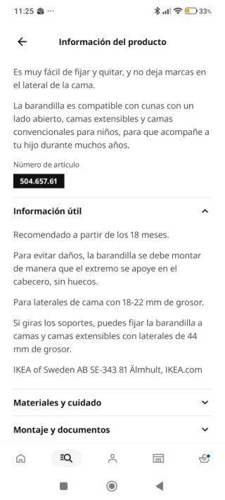 Barandilla para cama o cuna infantil