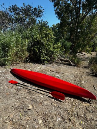 Kayak rojo con remo