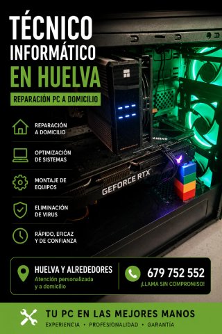 Técnico informático Huelva Reparo PC a domicilio