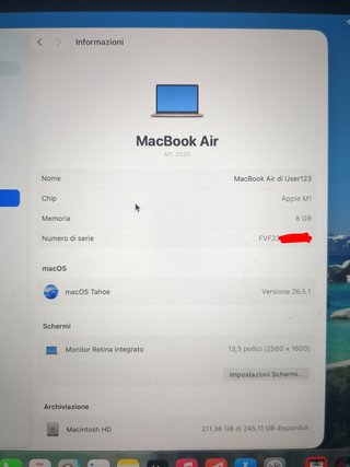 MacBook Air M1 2020 13 8GB 256GB Oro - display ko