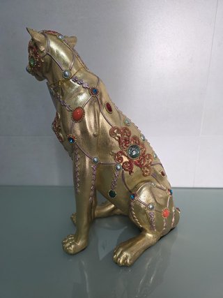 Figura Leopardo Dorado Decorado Resina