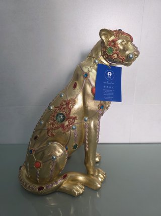 Figura Leopardo Dorado Decorado Resina