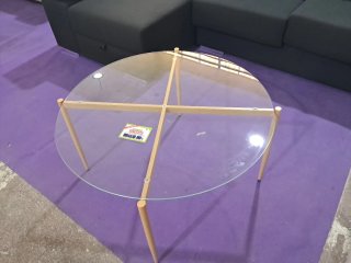 Mesa de centro cristal y madera diseño