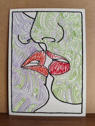 Lámina bordada a mano: Beso Abstracto