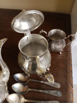 Juego de té de alpaca recubierta en plata antiguo