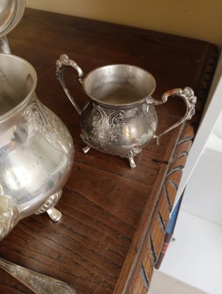 Juego de té de alpaca recubierta en plata antiguo