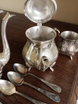 Juego de té de alpaca recubierta en plata antiguo