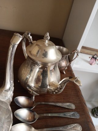 Juego de té de alpaca recubierta en plata antiguo
