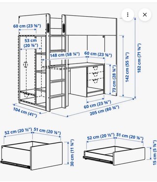 Cama alta con escritorio y estanterías