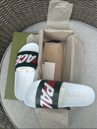 Chanclas Gucci Palace Rojas y Blancas
