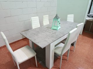 Mesa Comedor Extensible + 6 Sillas Blancas