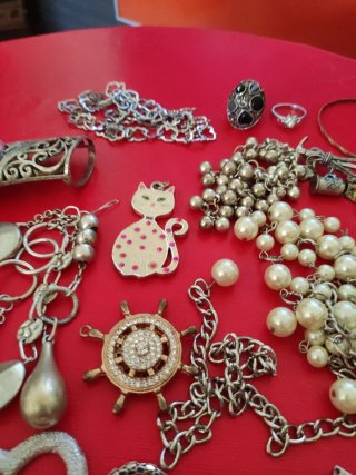 Lote bisutería vintage perlas y plateado