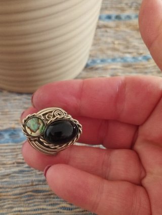 Anillo Artesanal Alpaca y Ávalon Ajustable