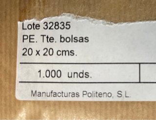 Bolsa plástico 20x20 con agujero 28.000 unidades