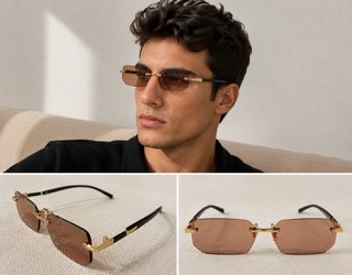 Gafas de sol sin montura doradas y marrones