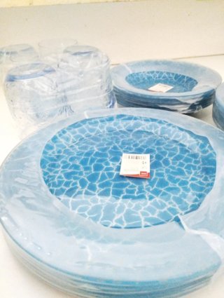 Servizio tavola vetro blu 25 pz